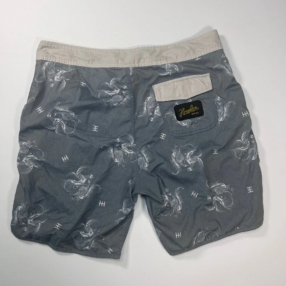 Howler Brothers Board Shorts Mens‎ 38 Grey Phoenix Monogram Swim Trunks Surf